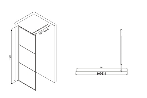 Душевая перегородка Abber Immer Offen AG62090B 90х200 стекло прозрачное профиль черный - фото 4