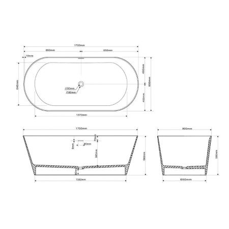 Ванна из искусственного камня Abber Stein AS9605 170х80 отдельностоящая овальная с ножками