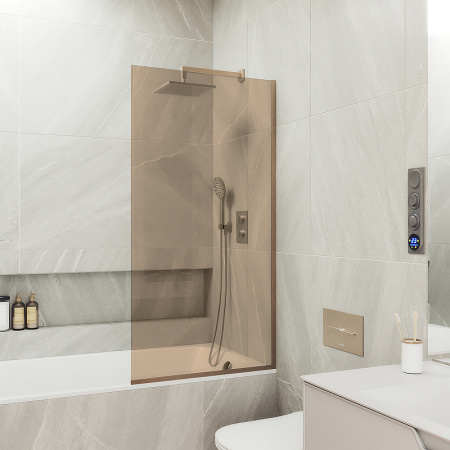 Душевая шторка на ванну Maybah Glass MGV-68-2у 60х140 стекло тонированное профиль бронза ориентация универсальная