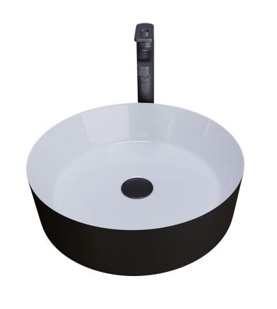 Раковина из сантехнического фаянса Grossman Color GR-4040BW 40х40 накладная цвет белый/черный без отверстий под смеситель