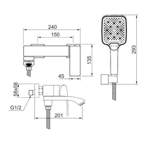 Смеситель для ванны и душа Raglo R01 R01.30.03 настенный золото - фото 2