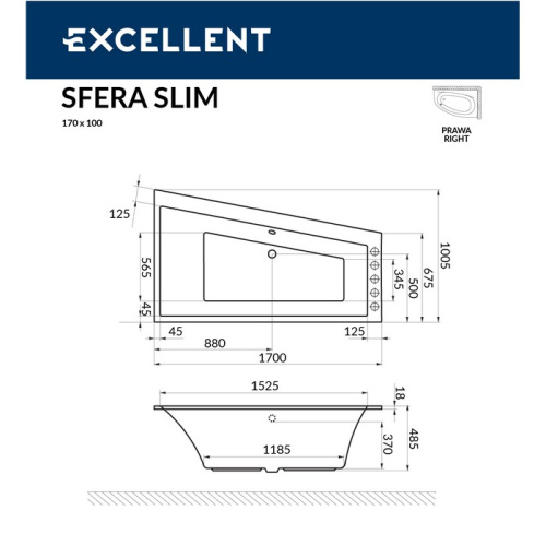 Ванна гидромассажная Excellent Sfera WAEX.SFP17.ULTRA.GL 170х100 асимметричная - фото 3