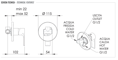 Смеситель для душа Remer Energy EY30NO встраиваемый в стену черный