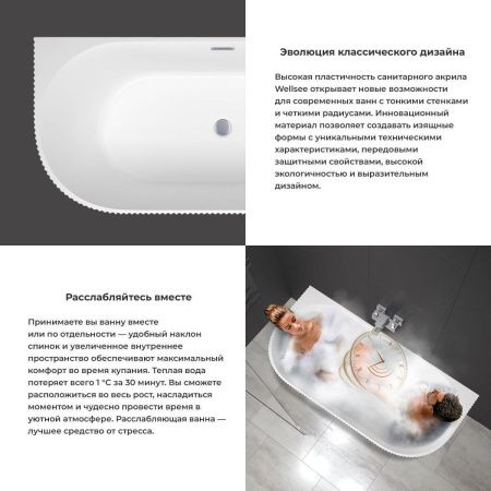 Ванна акриловая Wellsee Festive Fox 287302000 170х80 пристенная асимметричная с ножками