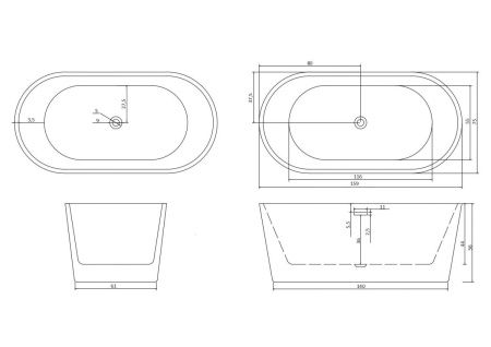 Ванна акриловая Cerutti SPA CT10866 160х75 отдельностоящая овальная с ножками