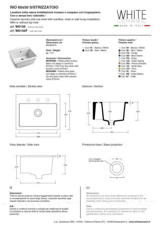 Раковина керамическая White Ceramic Постирочные раковины W0135F01 60х50 встраиваемая цвет белый