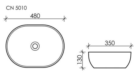 Раковина из сантехнического фарфора Ceramica Nova ELEMENT CN5010 50х40 накладная цвет белый без отверстий под смеситель